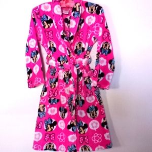 Disney Minnie Mouse Girl's Wrap Around Pink Robe Soft Terry Towel Fabric Sz 8